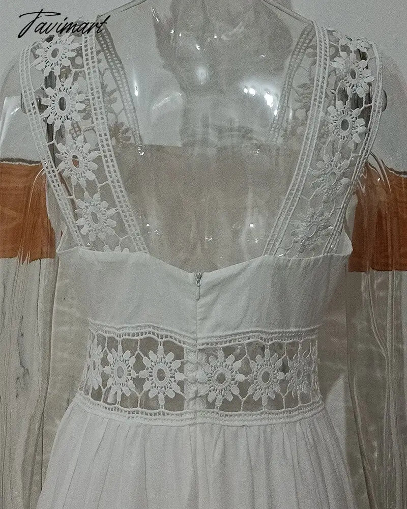 Fashion женское платье White Summer Dress Sexy Backless Lace Midi Dress Hollow Out Vintage Chic Party Dresses Vestidos