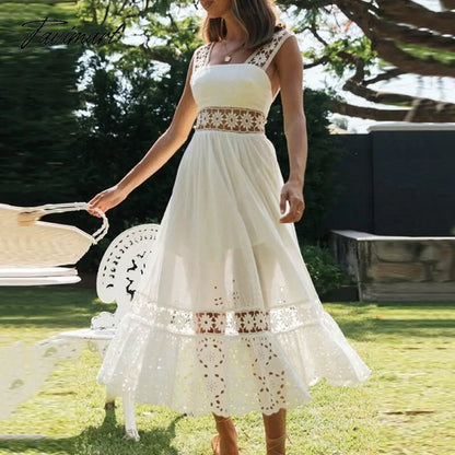 Fashion женское платье White Summer Dress Sexy Backless Lace Midi Dress Hollow Out Vintage Chic Party Dresses Vestidos