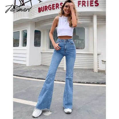 Flared jeans women new elastic high waist splicing wide leg trousers durable comfortable mop pants women's denim pants