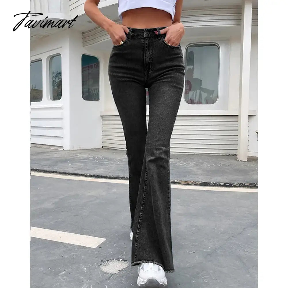 Flared jeans women new elastic high waist splicing wide leg trousers durable comfortable mop pants women's denim pants