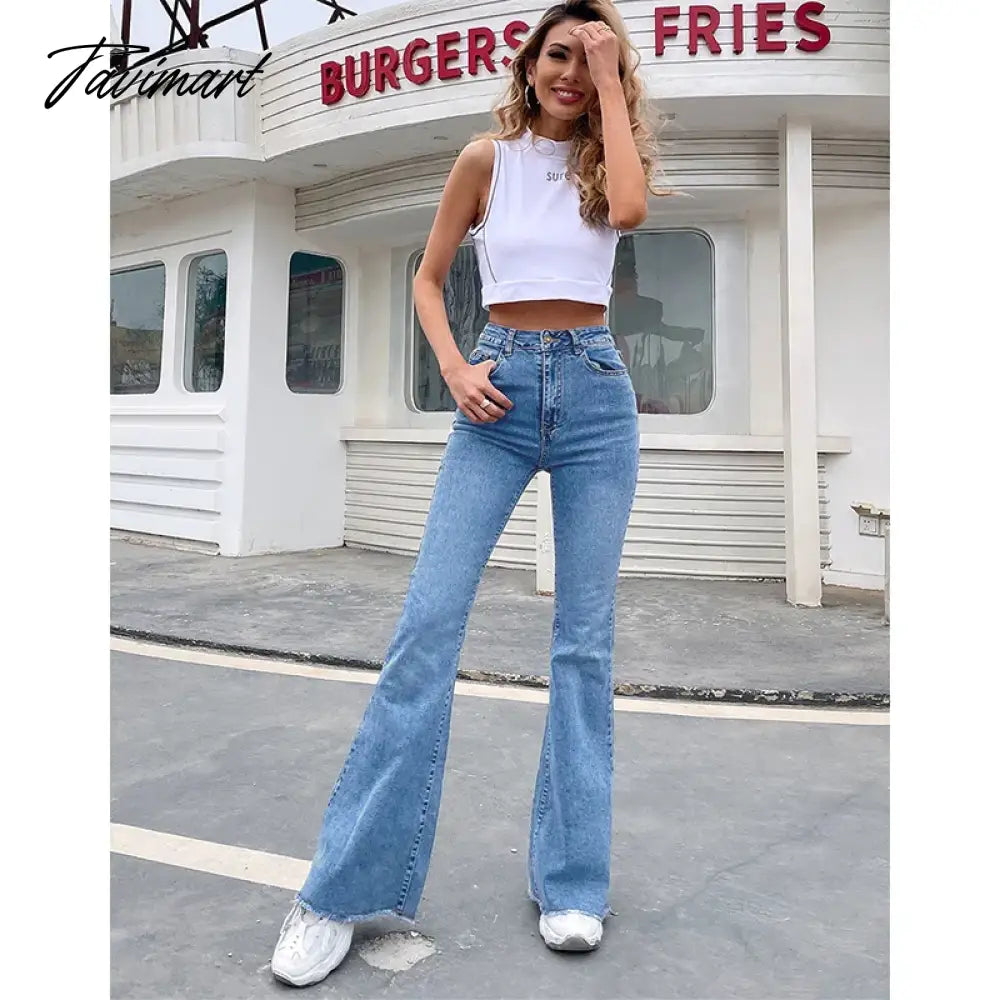 Flared jeans women new elastic high waist splicing wide leg trousers durable comfortable mop pants women's denim pants