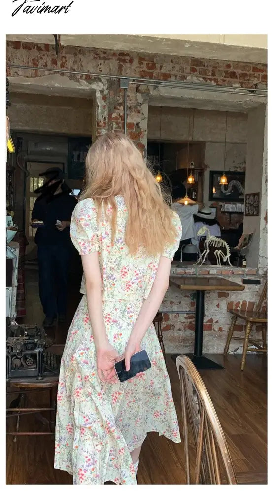 Floral Short-sleeved Shirts Woman Square Collar Summer Half Skirt Pleated A-line Skirts Sets Fashion Conjuntos Cortos