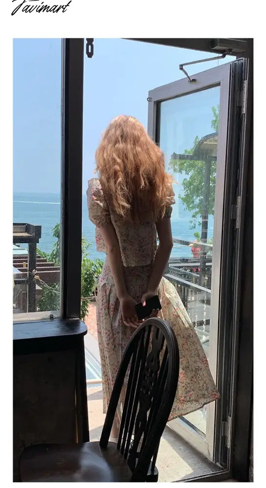 Floral Short-sleeved Shirts Woman Square Collar Summer Half Skirt Pleated A-line Skirts Sets Fashion Conjuntos Cortos