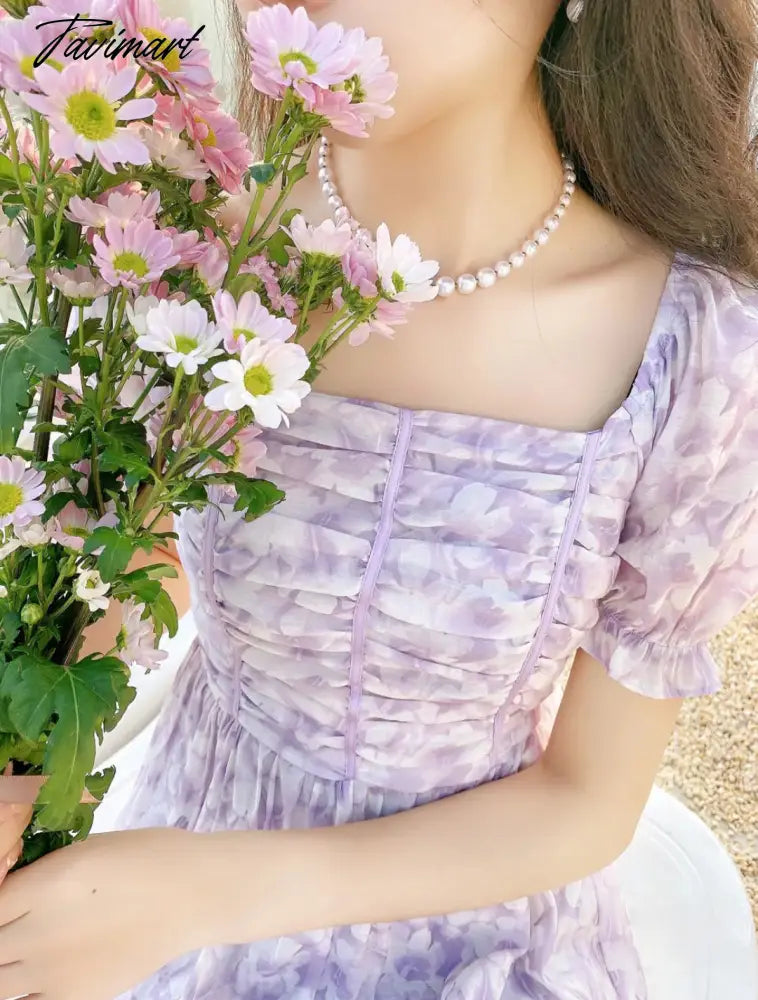 France Floral Print Dress Women Summer Elegant Party Midi Dress Casual Puff Sleeve Holiday Lady Dedigner Chic Korean Dress