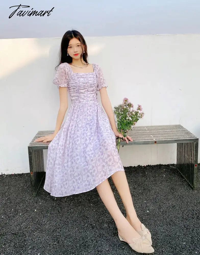 France Floral Print Dress Women Summer Elegant Party Midi Dress Casual Puff Sleeve Holiday Lady Dedigner Chic Korean Dress