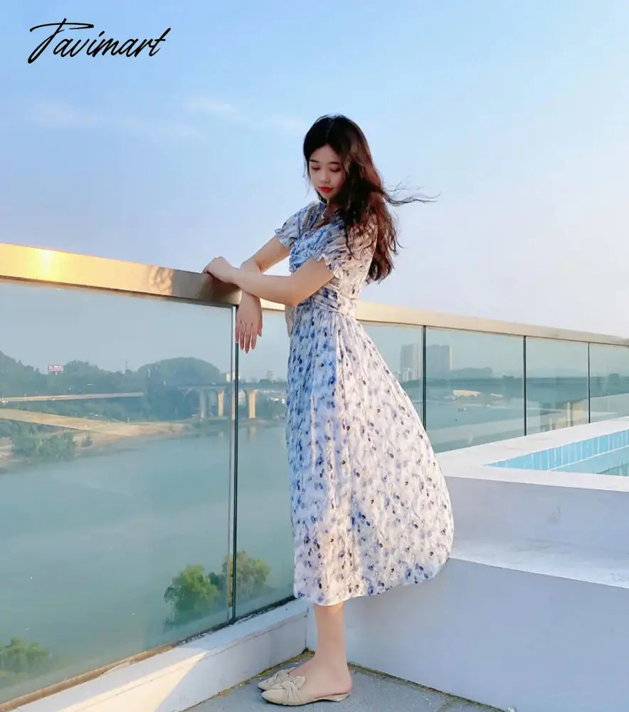 France Floral Print Dress Women Summer Elegant Party Midi Dress Casual Puff Sleeve Holiday Lady Dedigner Chic Korean Dress