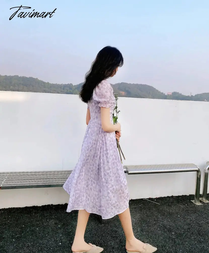 France Floral Print Dress Women Summer Elegant Party Midi Dress Casual Puff Sleeve Holiday Lady Dedigner Chic Korean Dress