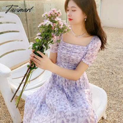France Floral Print Dress Women Summer Elegant Party Midi Dress Casual Puff Sleeve Holiday Lady Dedigner Chic Korean Dress
