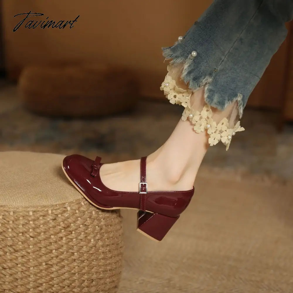 French Fairy Bow Mary Jane Shoes New Round Toe Medium Heel High Heel Shoes Female Design Sense Small and Elegant