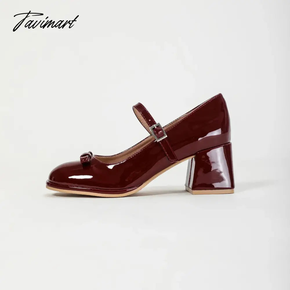 French Fairy Bow Mary Jane Shoes New Round Toe Medium Heel High Heel Shoes Female Design Sense Small and Elegant