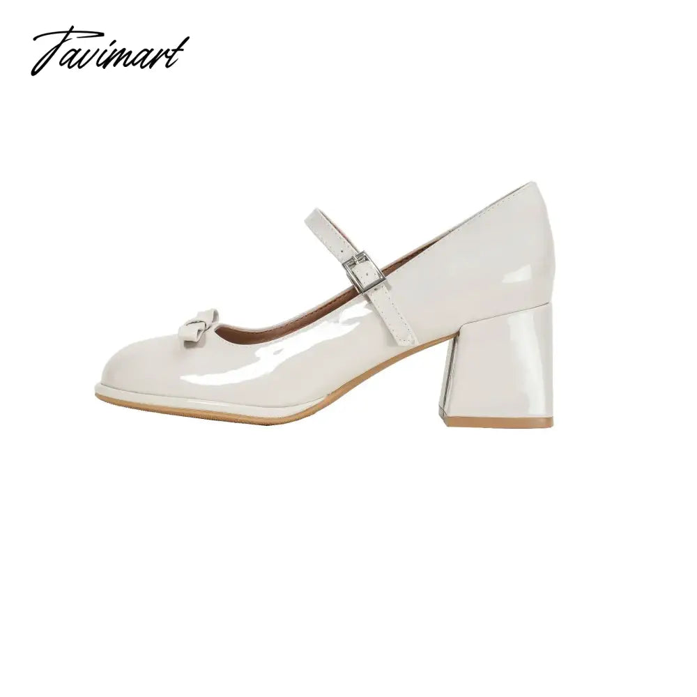 French Fairy Bow Mary Jane Shoes New Round Toe Medium Heel High Heel Shoes Female Design Sense Small and Elegant
