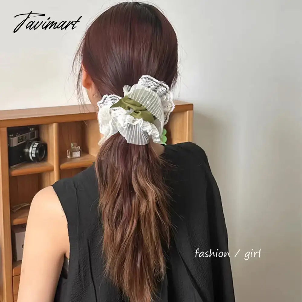 French New Lace Large Pink Scrunchies Headband Summer Sweet Elastic Hair Rope Headwear Rubber Band Hair Accessories for Girls