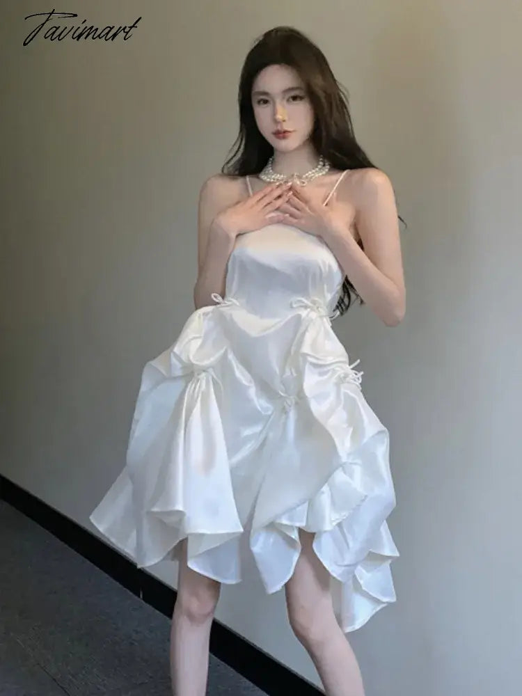 French Princess Dress Fluffy Fairy Super Irregular Satin Suspender Dresses Summer Elegant Temperament Beautiful Vestido