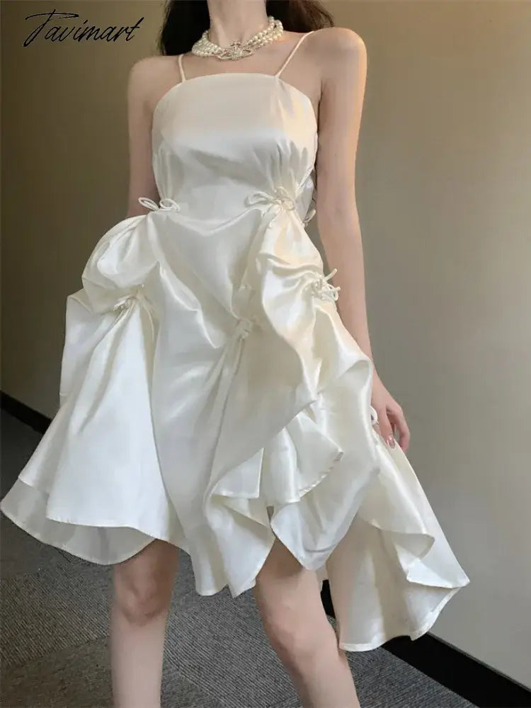French Princess Dress Fluffy Fairy Super Irregular Satin Suspender Dresses Summer Elegant Temperament Beautiful Vestido
