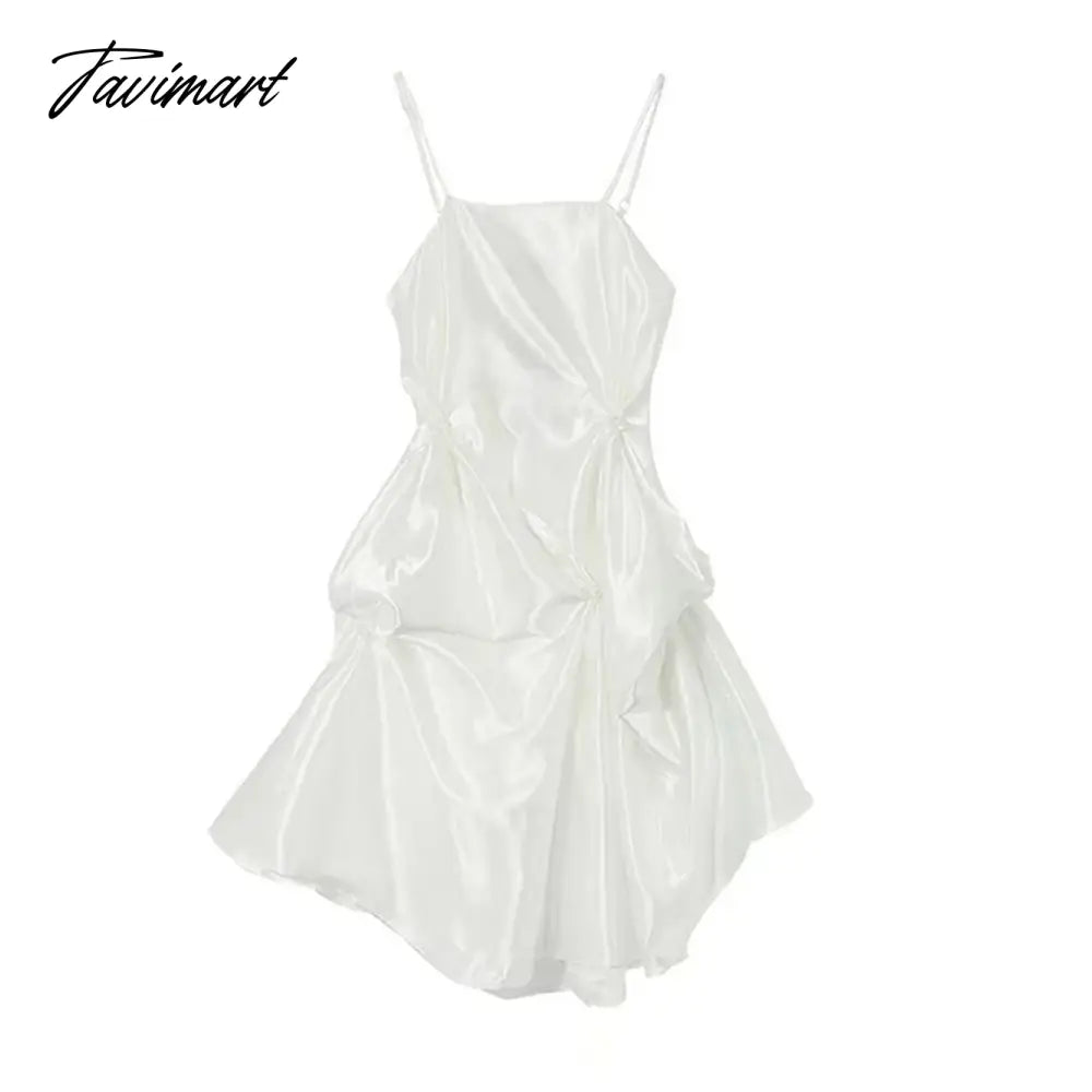 French Princess Dress Fluffy Fairy Super Irregular Satin Suspender Dresses Summer Elegant Temperament Beautiful Vestido