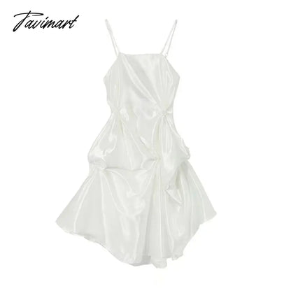 French Princess Dress Fluffy Fairy Super Irregular Satin Suspender Dresses Summer Elegant Temperament Beautiful Vestido