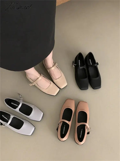 French Style Women Vintage Flats Silk Button Square Toe Mary Janes Casual Shoes Comfort Loafers Shoes 2024 Ballerina Flats