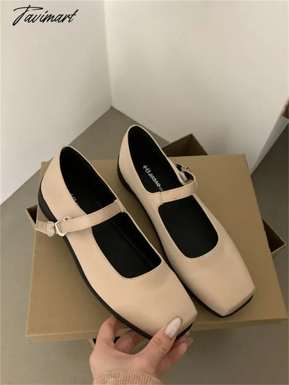 French Style Women Vintage Flats Silk Button Square Toe Mary Janes Casual Shoes Comfort Loafers Shoes 2024 Ballerina Flats