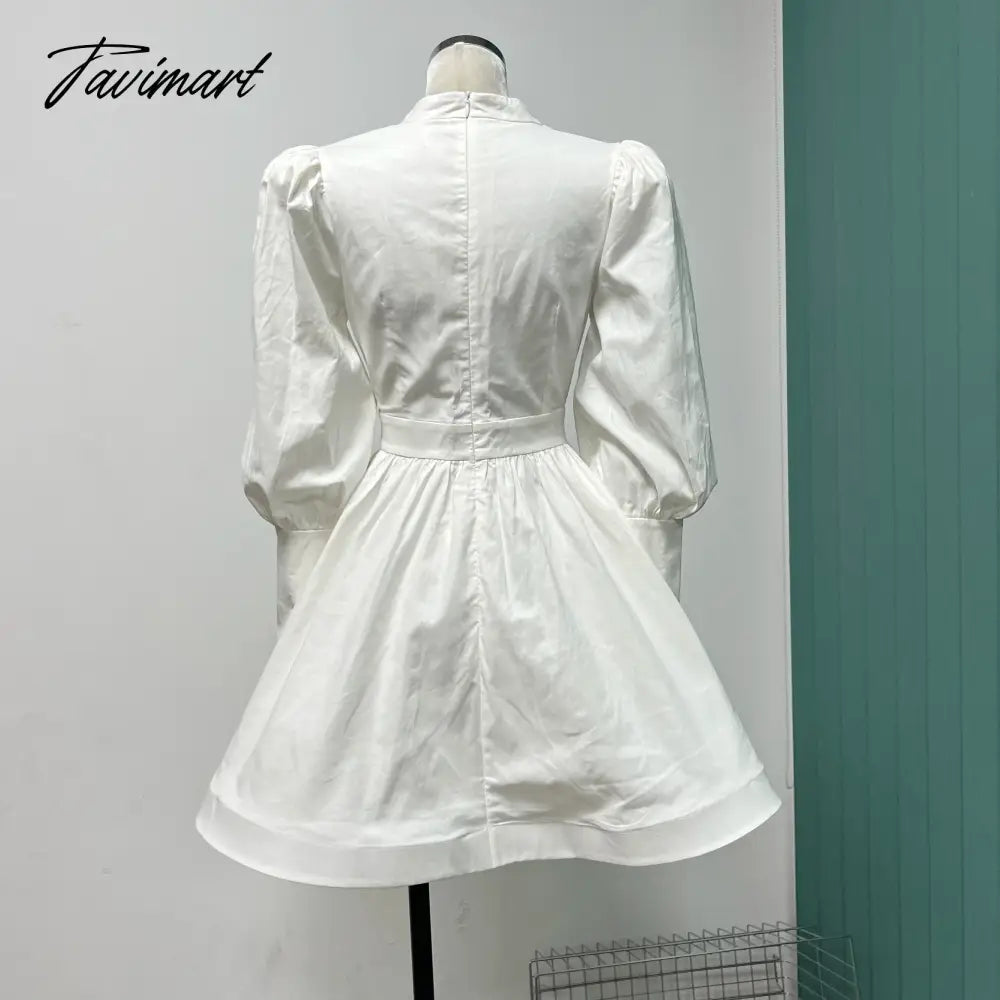 fringe hollowed bubble Princess long sleeve waist slimming mini dress stylish women's dress