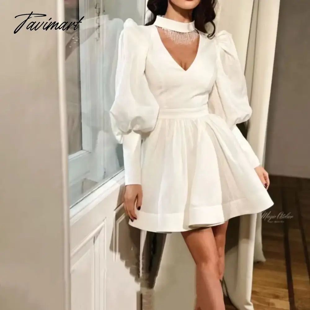 fringe hollowed bubble Princess long sleeve waist slimming mini dress stylish women's dress