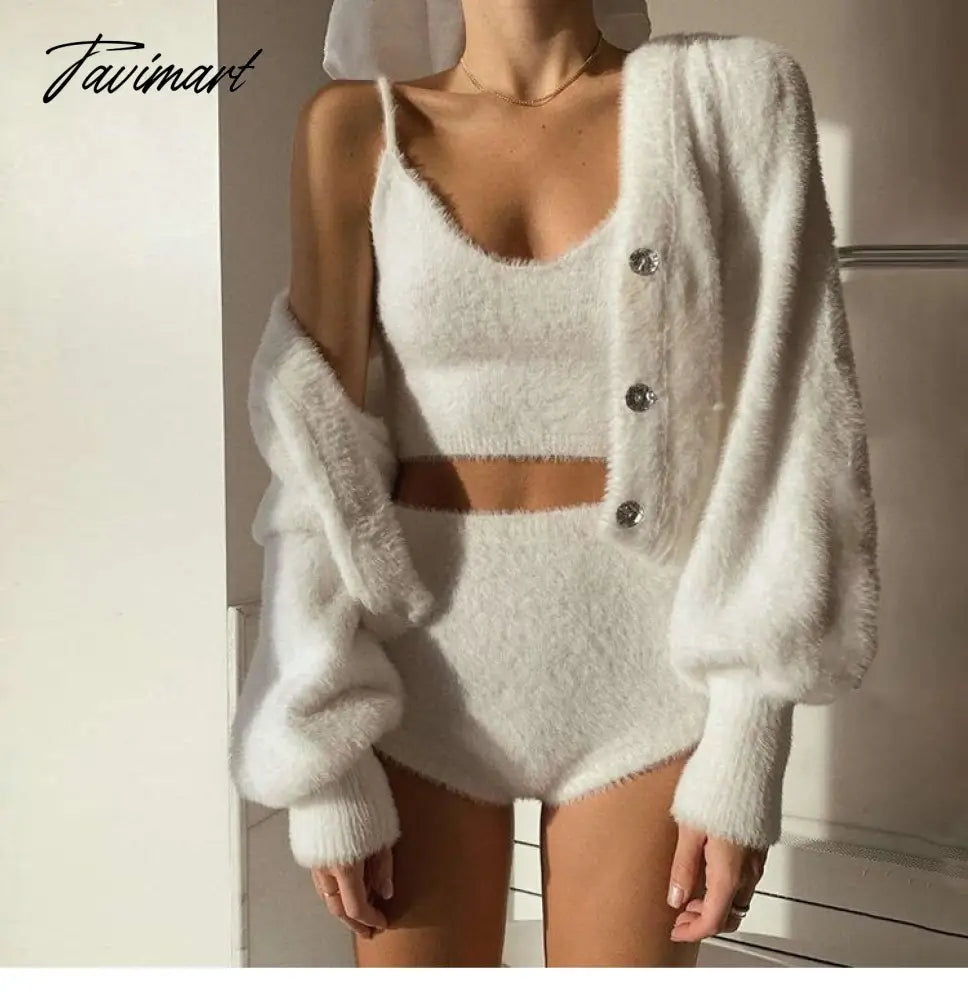 Girl's Heart Western Style Furry Three-Piece Suit Ins Style Sweet Cool Hot Girl Sexy Inspirational Design Suit Fashion