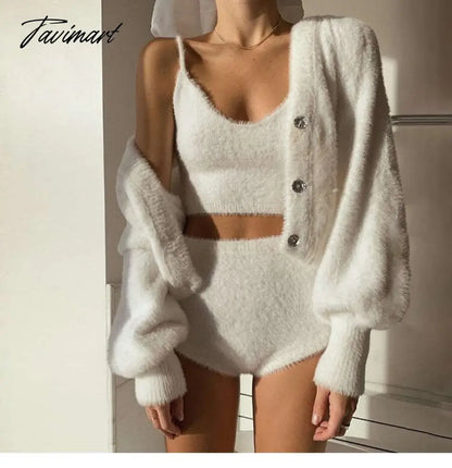 Girl's Heart Western Style Furry Three-Piece Suit Ins Style Sweet Cool Hot Girl Sexy Inspirational Design Suit Fashion