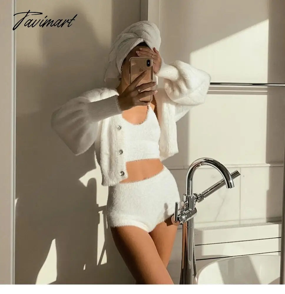 Girl's Heart Western Style Furry Three-Piece Suit Ins Style Sweet Cool Hot Girl Sexy Inspirational Design Suit Fashion