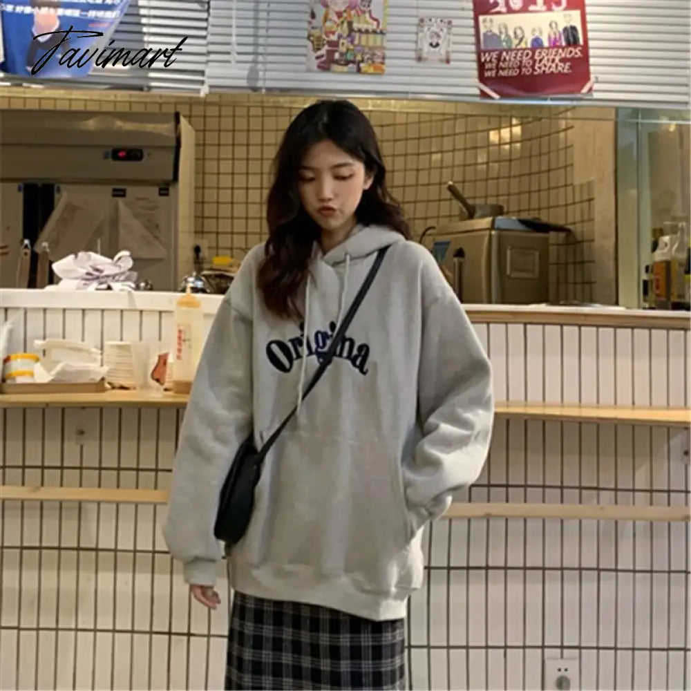 Grey Women Sweatshirt Hoodie Vintage Solid Long Sleeve Korean Fashion Zipper Casual Y2K Autumn NEW Female Black Pullover Tops