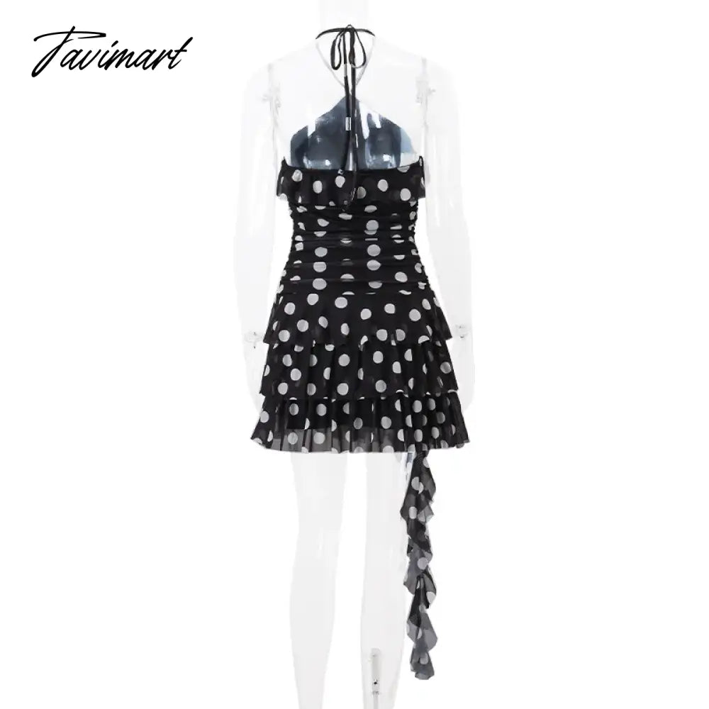 Halter Backless Sexy Party Dresses Women Flowers Embroider Short Polka Dot Dresses Fashion Sleeveless Summer Mini Dresses