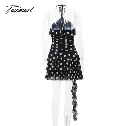 Halter Backless Sexy Party Dresses Women Flowers Embroider Short Polka Dot Dresses Fashion Sleeveless Summer Mini Dresses