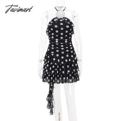 Halter Backless Sexy Party Dresses Women Flowers Embroider Short Polka Dot Dresses Fashion Sleeveless Summer Mini Dresses