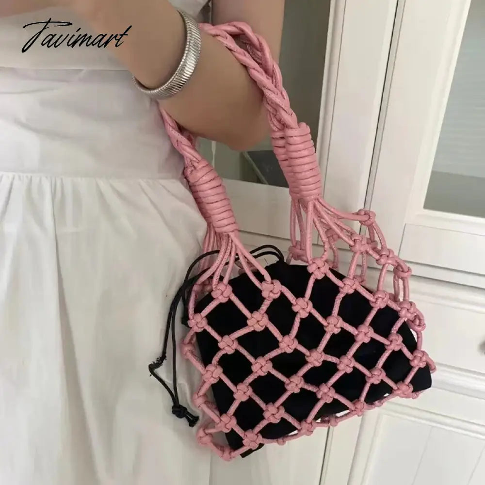 Handmade Weaves Handbags For Women Designer Luxury Retro Hollow Out Crochet Rope Woven Fishnet Bags Beach Mesh Tote Purses Small