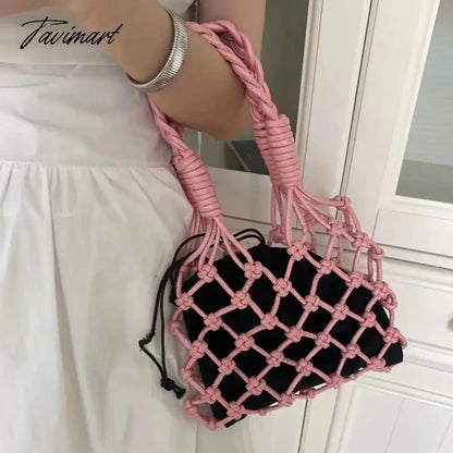 Handmade Weaves Handbags For Women Designer Luxury Retro Hollow Out Crochet Rope Woven Fishnet Bags Beach Mesh Tote Purses Small