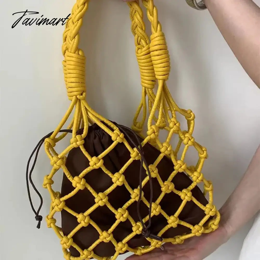 Handmade Weaves Handbags For Women Designer Luxury Retro Hollow Out Crochet Rope Woven Fishnet Bags Beach Mesh Tote Purses Small