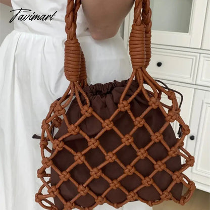 Handmade Weaves Handbags For Women Designer Luxury Retro Hollow Out Crochet Rope Woven Fishnet Bags Beach Mesh Tote Purses Small
