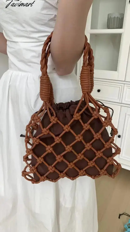 Handmade Weaves Handbags For Women Designer Luxury Retro Hollow Out Crochet Rope Woven Fishnet Bags Beach Mesh Tote Purses Small