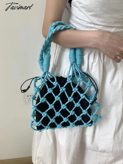 Handmade Weaves Handbags For Women Designer Luxury Retro Hollow Out Crochet Rope Woven Fishnet Bags Beach Mesh Tote Purses Small