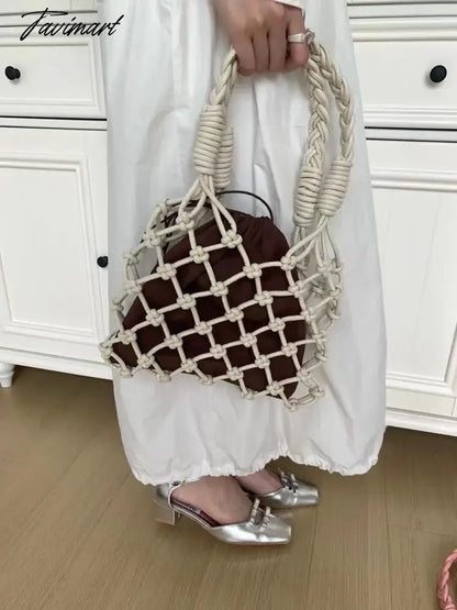 Handmade Weaves Handbags For Women Designer Luxury Retro Hollow Out Crochet Rope Woven Fishnet Bags Beach Mesh Tote Purses Small