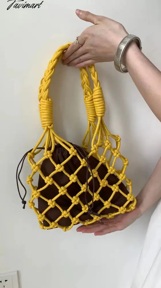 Handmade Weaves Handbags For Women Designer Luxury Retro Hollow Out Crochet Rope Woven Fishnet Bags Beach Mesh Tote Purses Small
