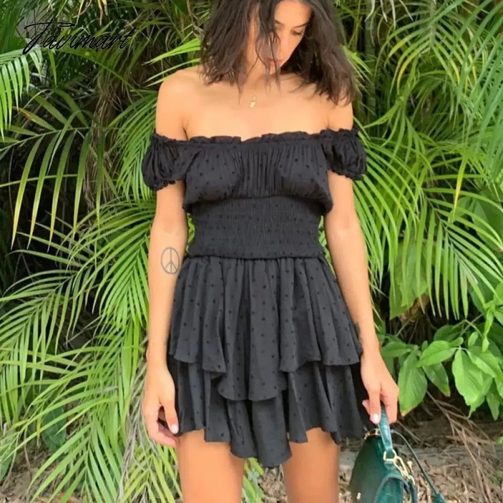Happie Queens Women Solid Sleeveless Beach Irregular Ruffles Bohemian Mini Dress Ladies Slash Neck Boho Sundress Vestidos