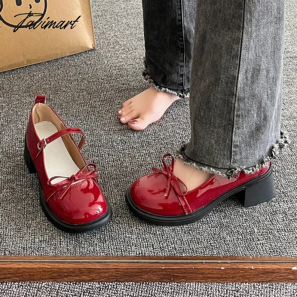High Heel Leather Shoes Sandals Ladies Shallow Mouth Mary Jane Round Toe Branded Pumps Women's Sneakers on Thick Soles All-