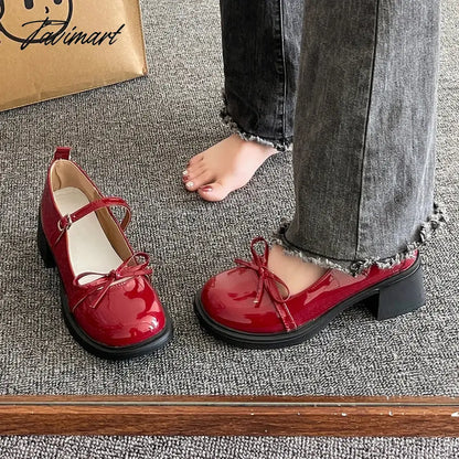 High Heel Leather Shoes Sandals Ladies Shallow Mouth Mary Jane Round Toe Branded Pumps Women's Sneakers on Thick Soles All-