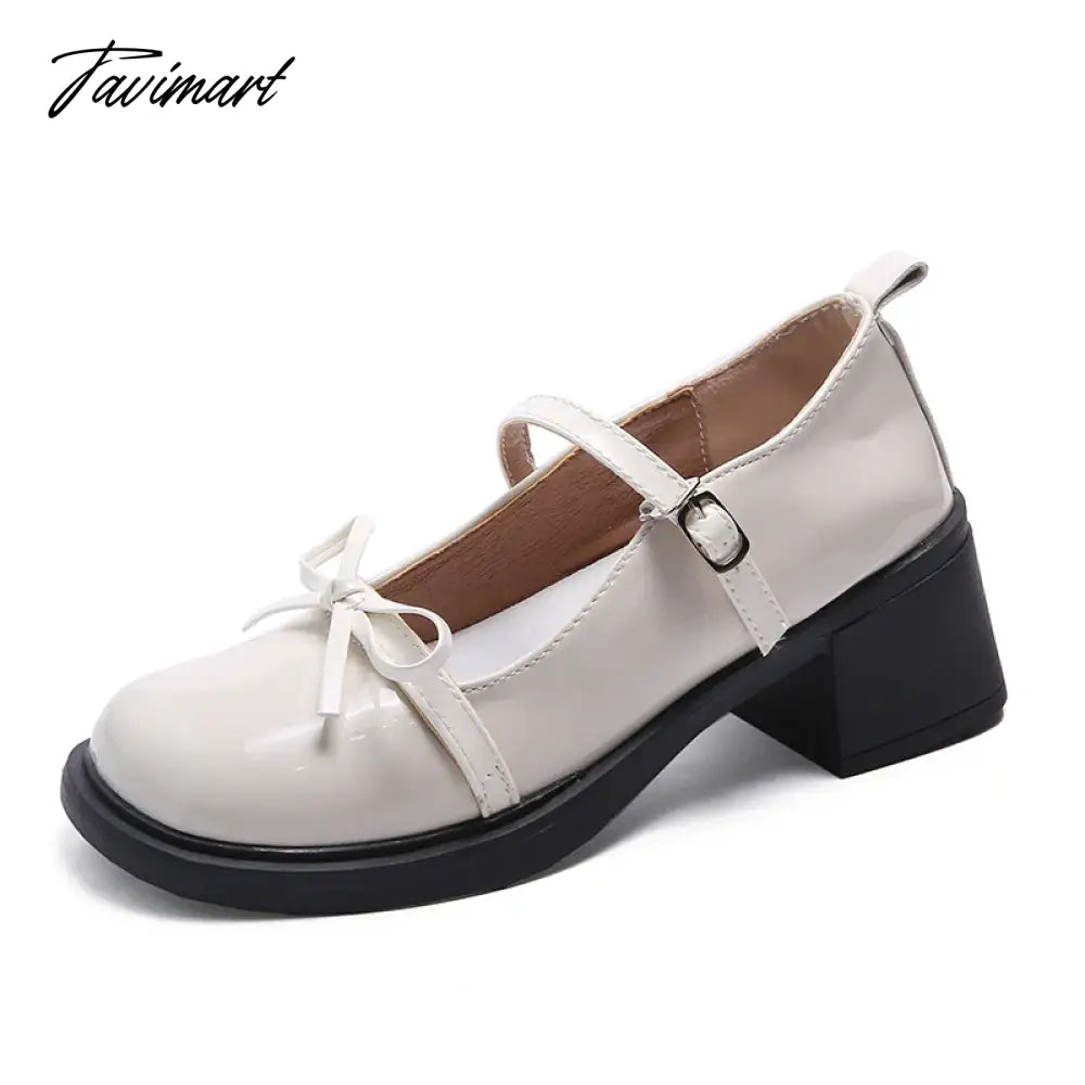 High Heel Leather Shoes Sandals Ladies Shallow Mouth Mary Jane Round Toe Branded Pumps Women's Sneakers on Thick Soles All-