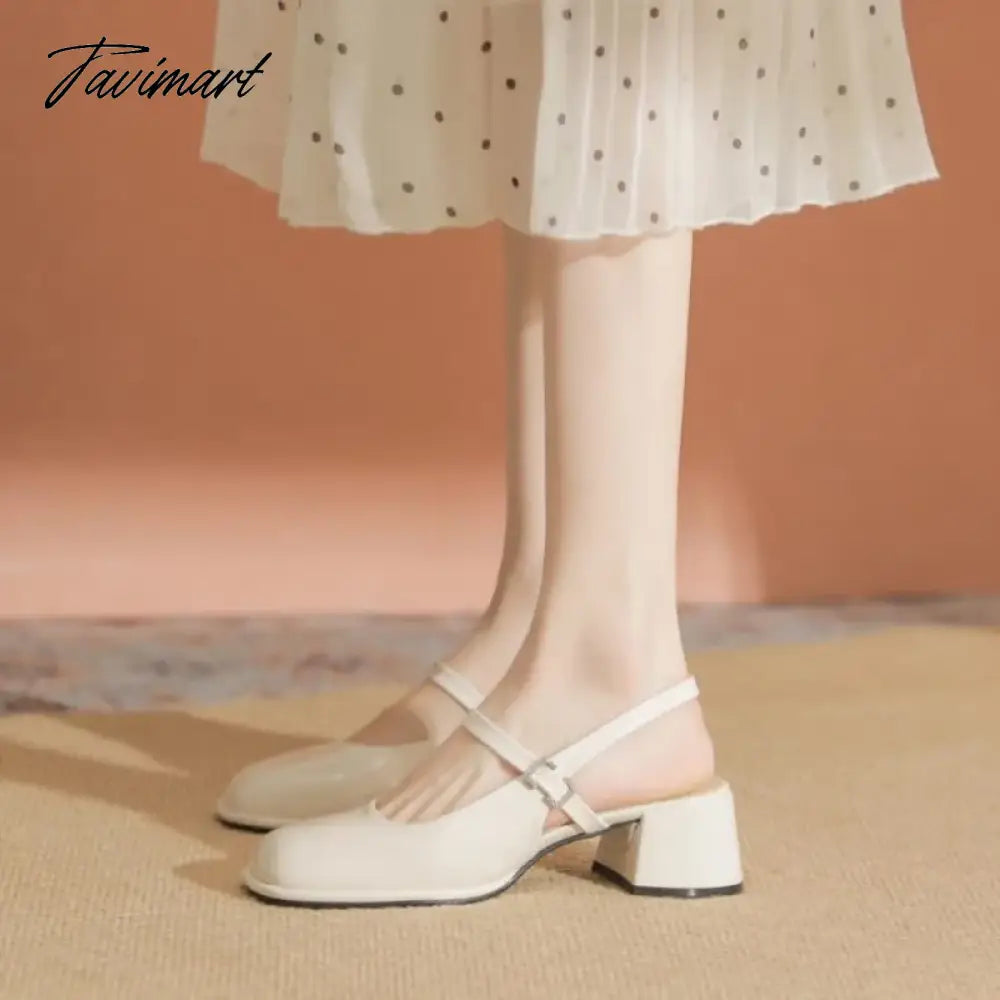 High Heels Mary Jane Sandals Women Summer Lacquer Leather Slingbacks Pumps Vintage Square Toe Thick Heeled Shoes Ladies