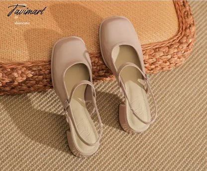 High Heels Mary Jane Sandals Women Summer Lacquer Leather Slingbacks Pumps Vintage Square Toe Thick Heeled Shoes Ladies