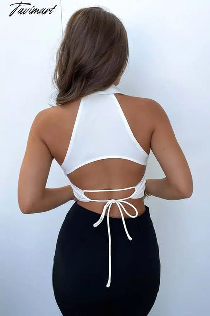 High Quality Summer Crop Top Women Sexy Top White Blouse Women V Neck Casual Top Double Layer Satin Top