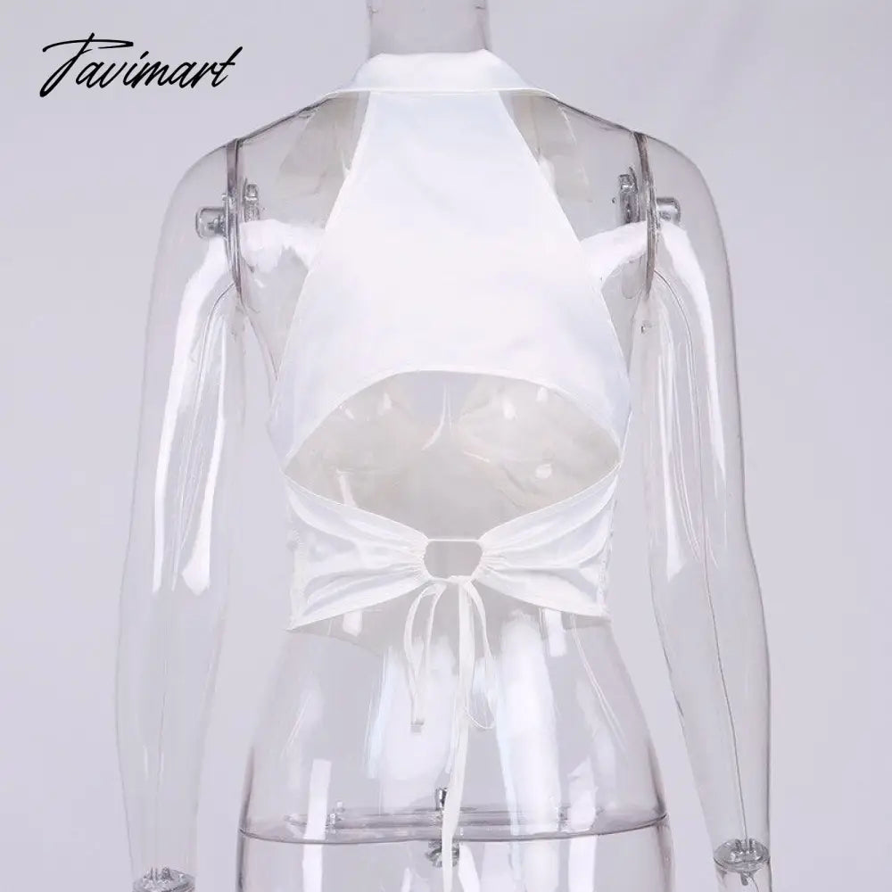 High Quality Summer Crop Top Women Sexy Top White Blouse Women V Neck Casual Top Double Layer Satin Top
