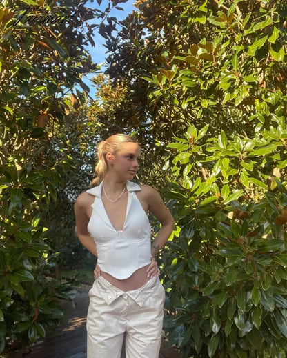 High Quality Summer Crop Top Women Sexy Top White Blouse Women V Neck Casual Top Double Layer Satin Top
