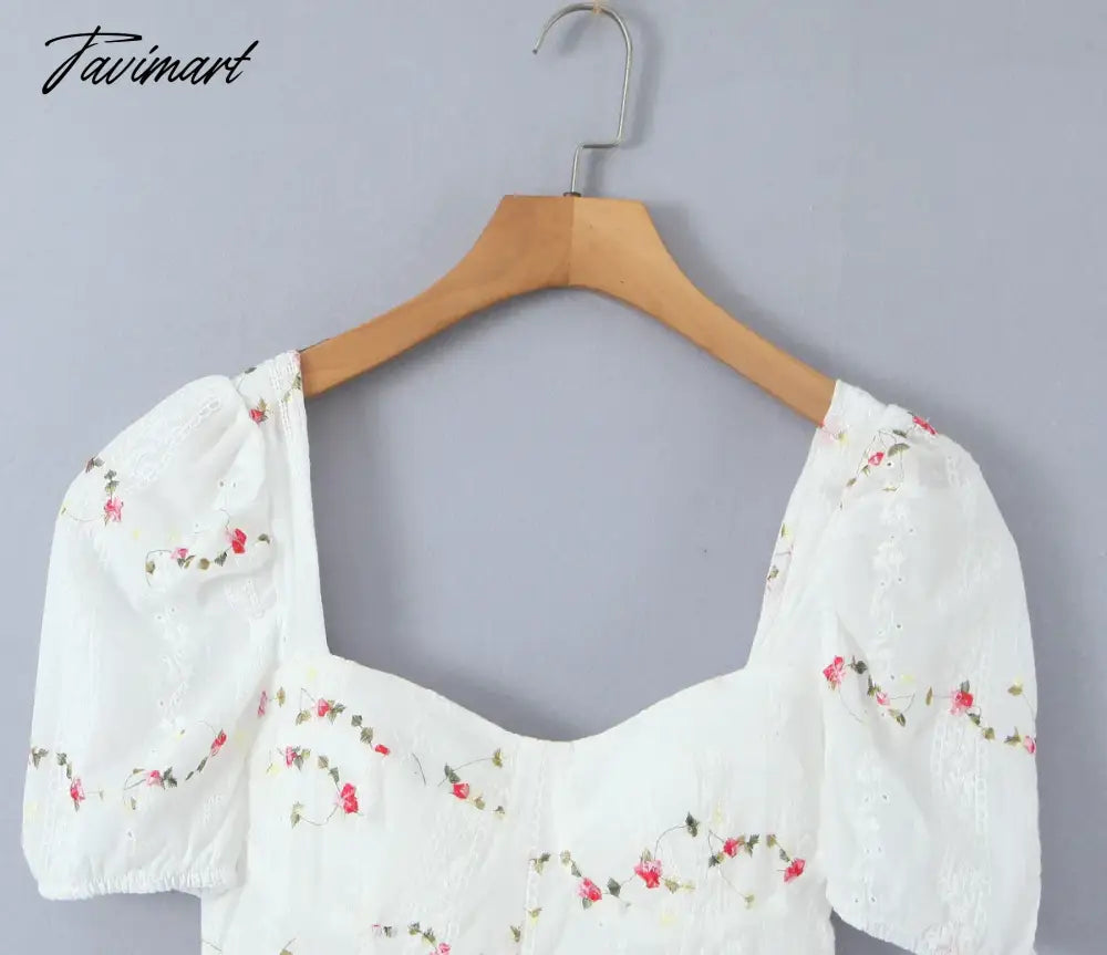 High Quality Summer Print Puff Sleeve Square Collar High Waist Holiday Beach Vocation Women Mini Dress
