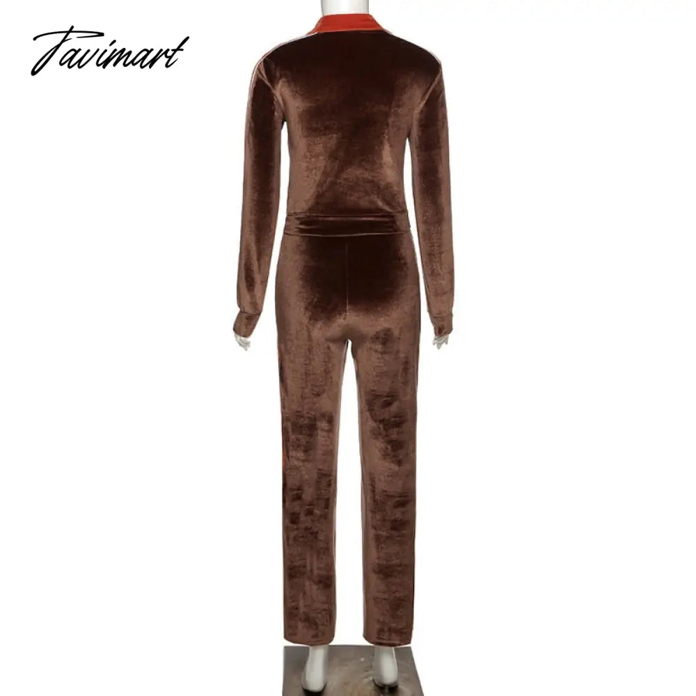 High Quality Winter Velvet Crop Jacket and Tracksuit Joggers Two Piece Set Green Jogging Suits for Women